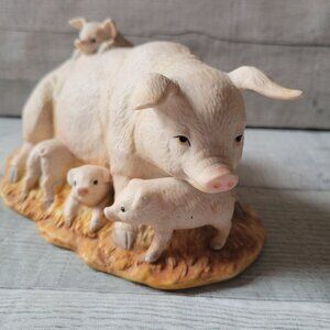 HOMCO Momma Ceramic Pig Figurine Family Sculpture With Piglets On Base